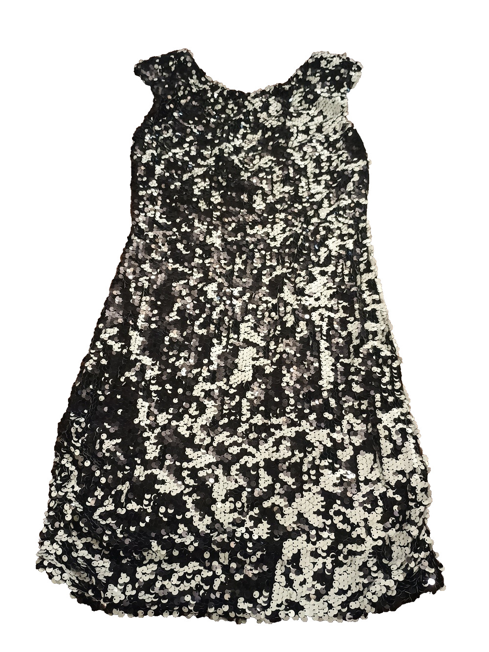 Aidan Mattox Black Silver Crew Neck Sequined Cap Sleeve Sheath Dress Size 6 EUC